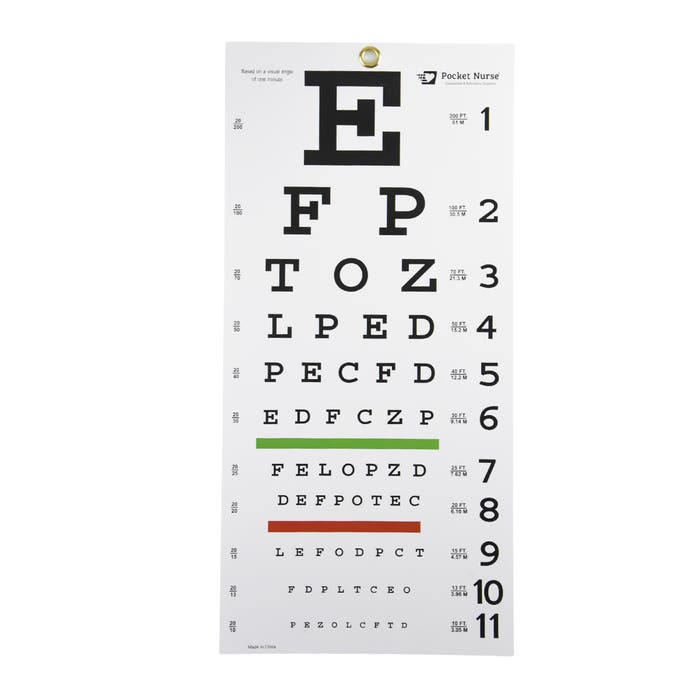 Pocket Nurse Snellen Eye Chart For Training Use Only MediTac Kits