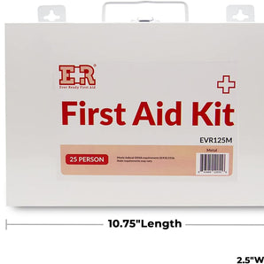 107 Piece, 25 Person First Aid Kit with Metal Case, OSHA Compliant