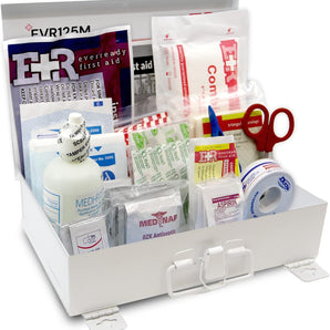 107 Piece, 25 Person First Aid Kit with Metal Case, OSHA Compliant