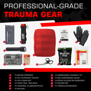 Premium IFAK Kit - Trauma Pak, CAT Tourniquet, Chest Seals