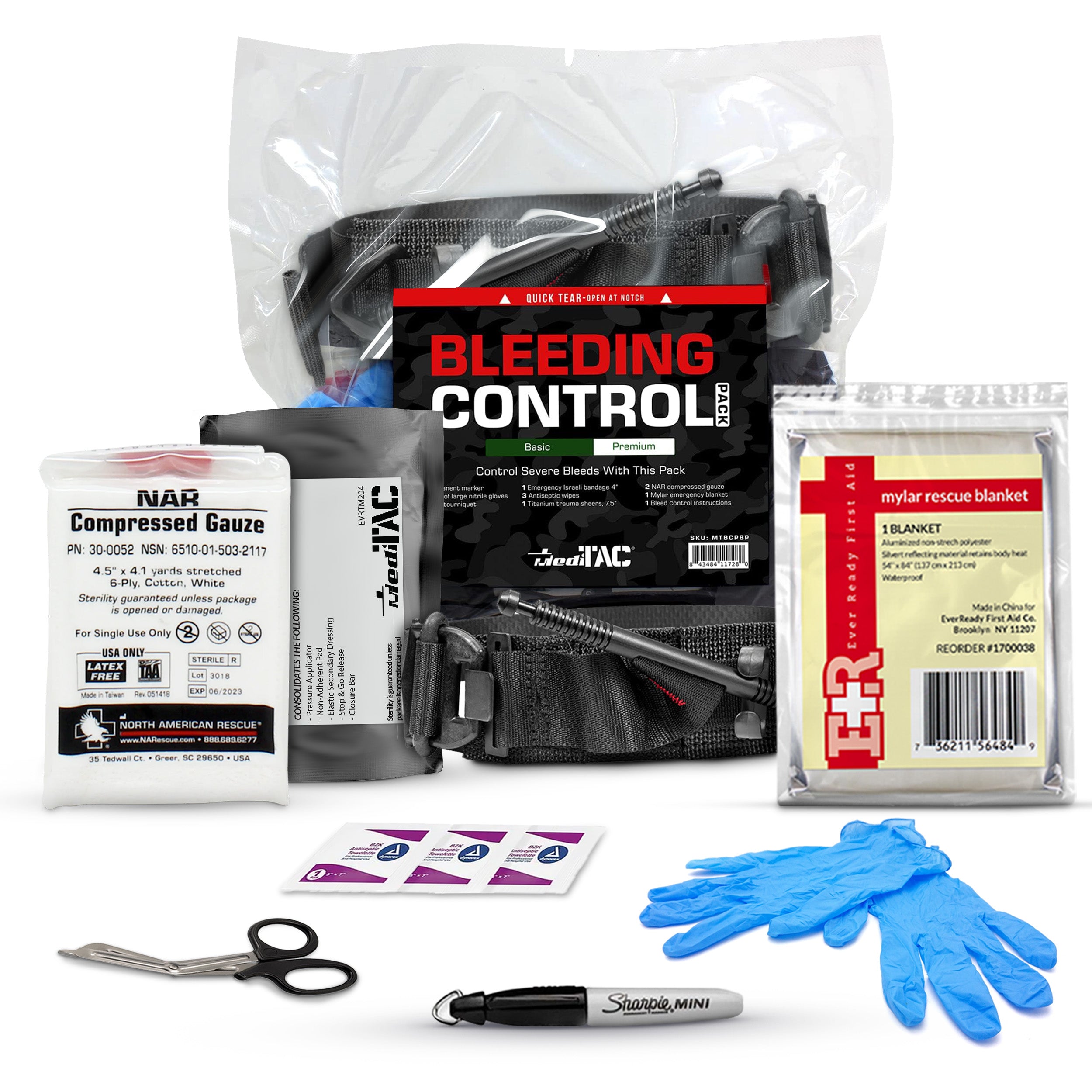 MediTac Stop The Bleed Bleeding Control Pack – QuikClot Basic With Celox First Aid Kit