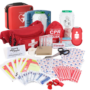 Complete Emergency Kit with Philips AED, Defibrillation Pads & CPR Device (Adult & Child)
