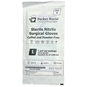 Pocket Nurse Nitrile Surgical Gloves, Cyan, Sterile Pairs -For Training Use Only