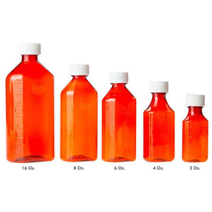 Pocket Nurse Amber Plastic Oval RX Bottles with Child-Resistant Caps -For Training Use Only