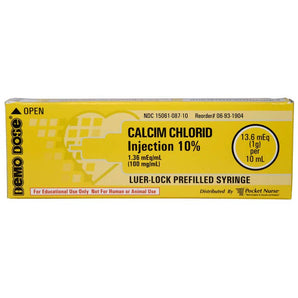 Demo Dose Prefilled Luer-Lock ACLS Syringe (Needle Free) 10mL, Calcim Chlorid -For Training Use Only