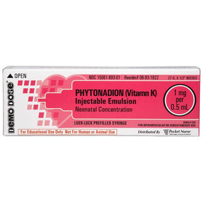 Demo Dose Pediatric Phytonadion (Vitamn K) Prefilled Luer-Lock Syringe, 2mL -For Training Use Only