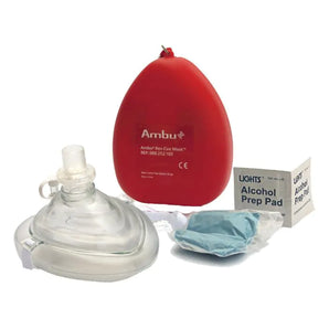 Ambu CPR Mask with O2 Inlet, Headstrap, Gloves, and Wipes