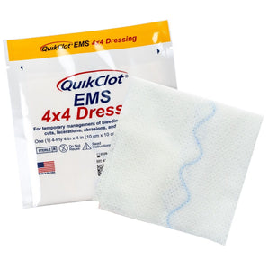 QuikClot Hemostatic EMS Bleeding Control Dressing, 4'' x 4''