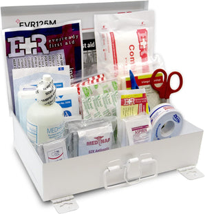 107 Piece, 25 Person First Aid Kit with Metal Case, OSHA Compliant
