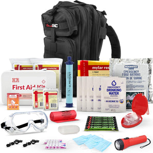 Rucksack Disaster Relief Kit - Includes LifeStraw, Rations & More