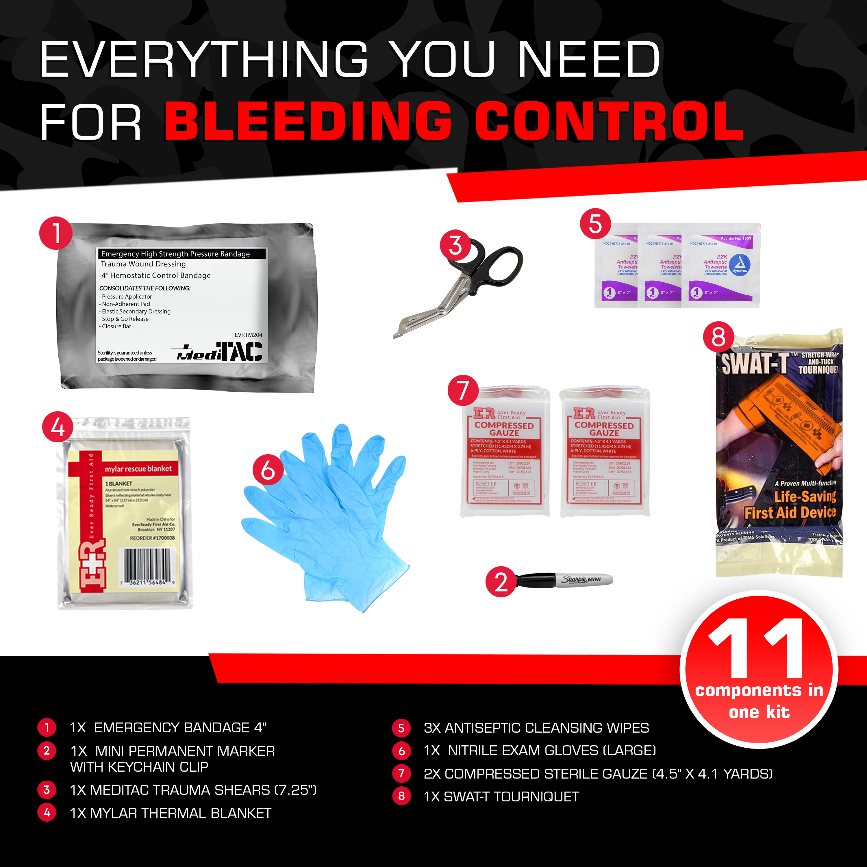 Basic Bleeding Control Basic Bleeding Control Kit with SWAT-T Tourniquet, Bandages and Gauze ...