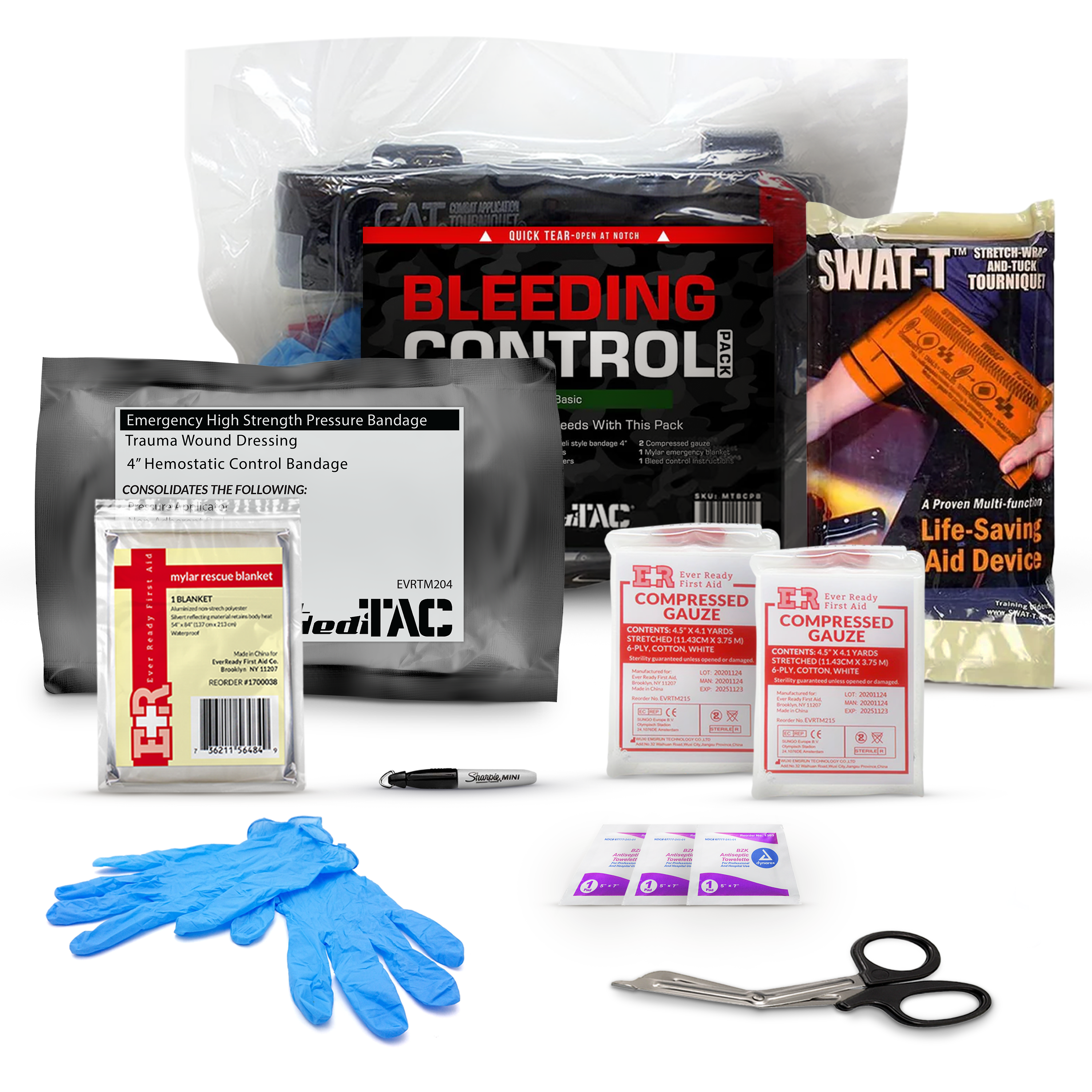 Basic Bleeding Control Basic Bleeding Control Kit with SWAT-T Tourniquet, Bandages and Gauze ...
